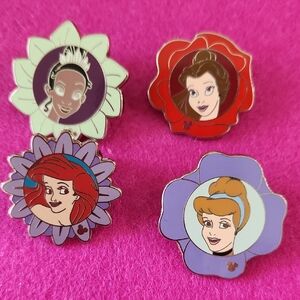 Disney Princess Floral Enamel Pin Set - Purple, Red, Lavender, Mint